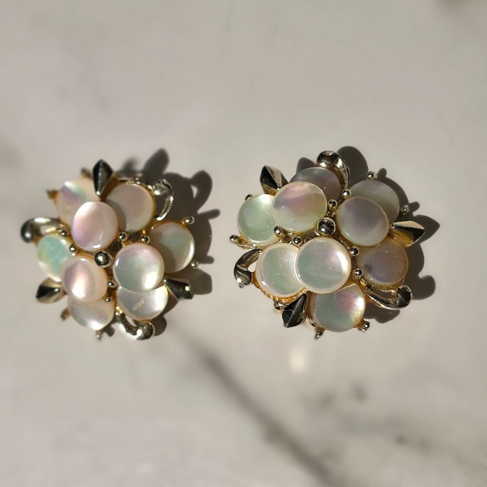 Marhill Mother of Pearl vintage clip on earrings